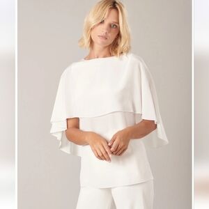 Anne Fontaine Palyra Blouse Boat Neck High Low Cape Overlay - Size 38 or US 4/6